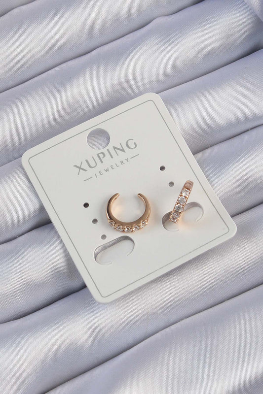 Xuping Rose Renk Zirkon Taşlı Ay Görünümlü Earcuff Küpe