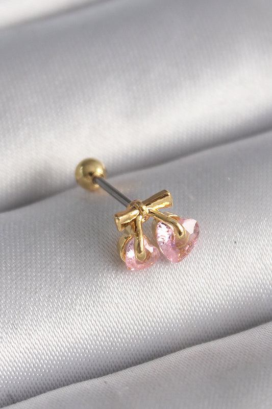 316L Çelik Gold Renk Pembe Zirkon Taşlı Kalp Tragus Piercing