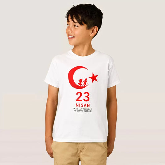 23 Nisan Çocuk Bayramı Baskılı Özel T-shirt - Beyaz