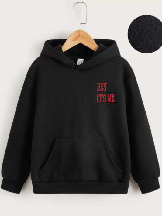 Çocuk Unisex Kapüşonlu Hey It's Me Baskılı Sweatshirt - Siyah