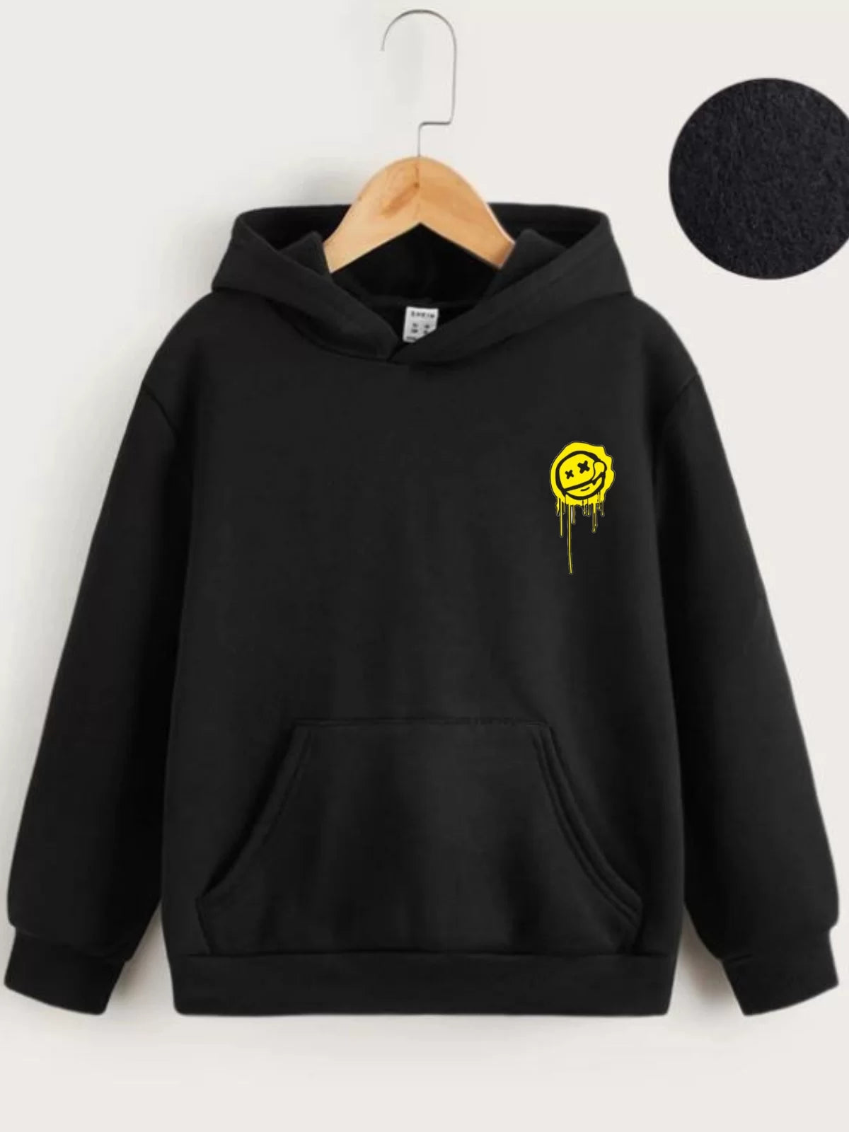 Çocuk Unisex Kapüşonlu Ön ve Arka Emoji Baskılı Sweatshirt - Siyah