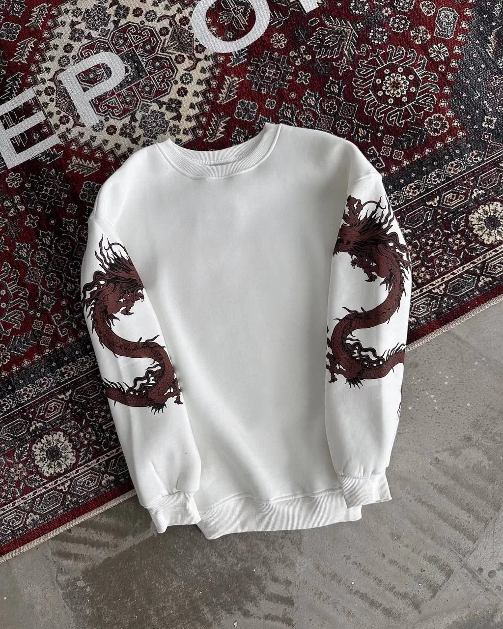 Kadın Bisiklet Yaka Baskılı SweatShirt - Beyaz