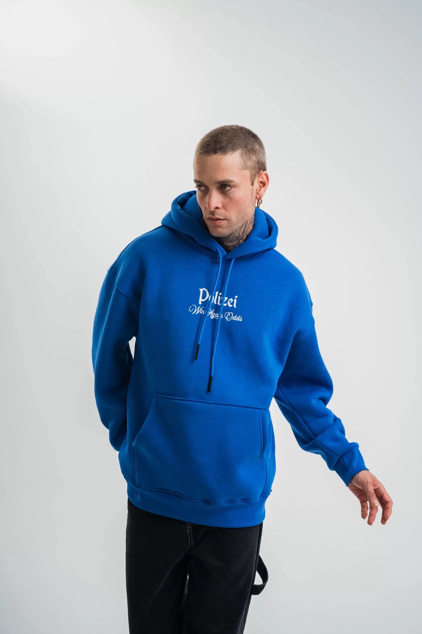 Üç İplik Kapşonlu Dijital Patchli SweatShirt - Mavi