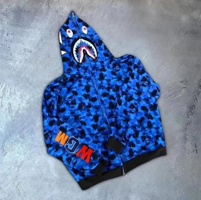 Unisex Pubg Bape x Shark Hoodie - Mavi