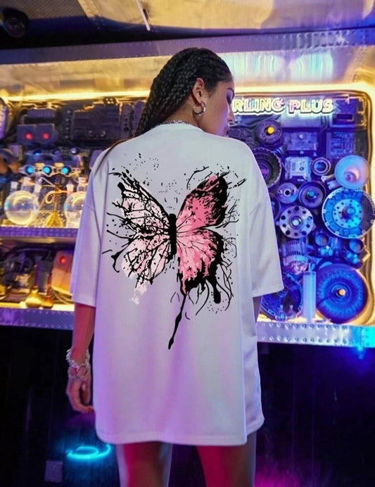 Unisex Baskılı Oversize T-Shirt - Beyaz