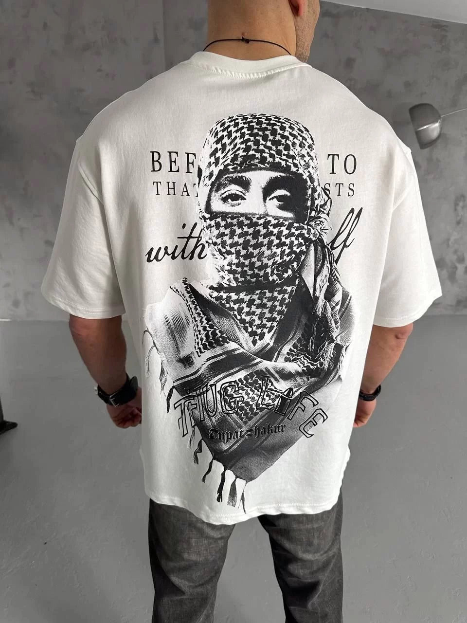 Unisex Baskılı Oversize T-Shirt - Beyaz