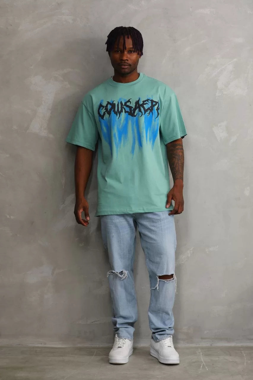 Unisex Baskılı Oversize T-Shirt - Mint Yeşili