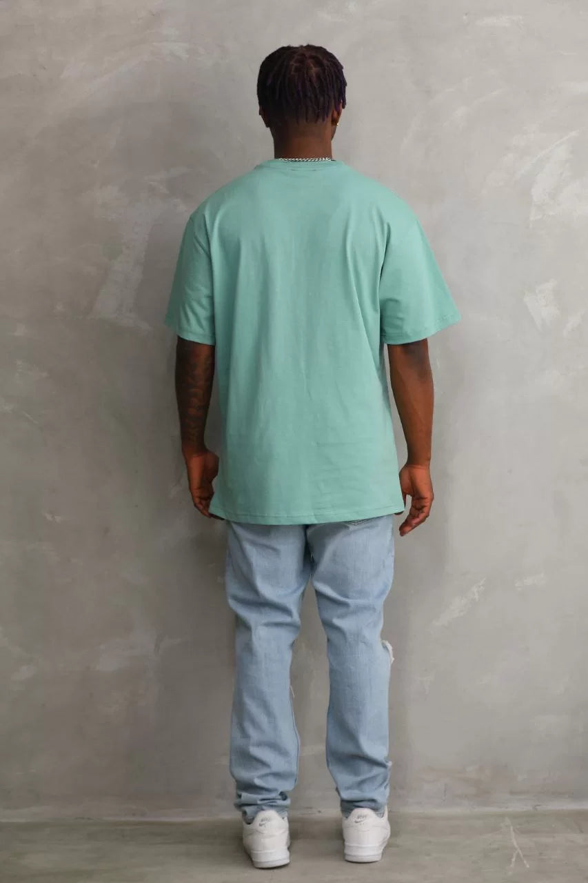 Unisex Baskılı Oversize T-Shirt - Mint Yeşili