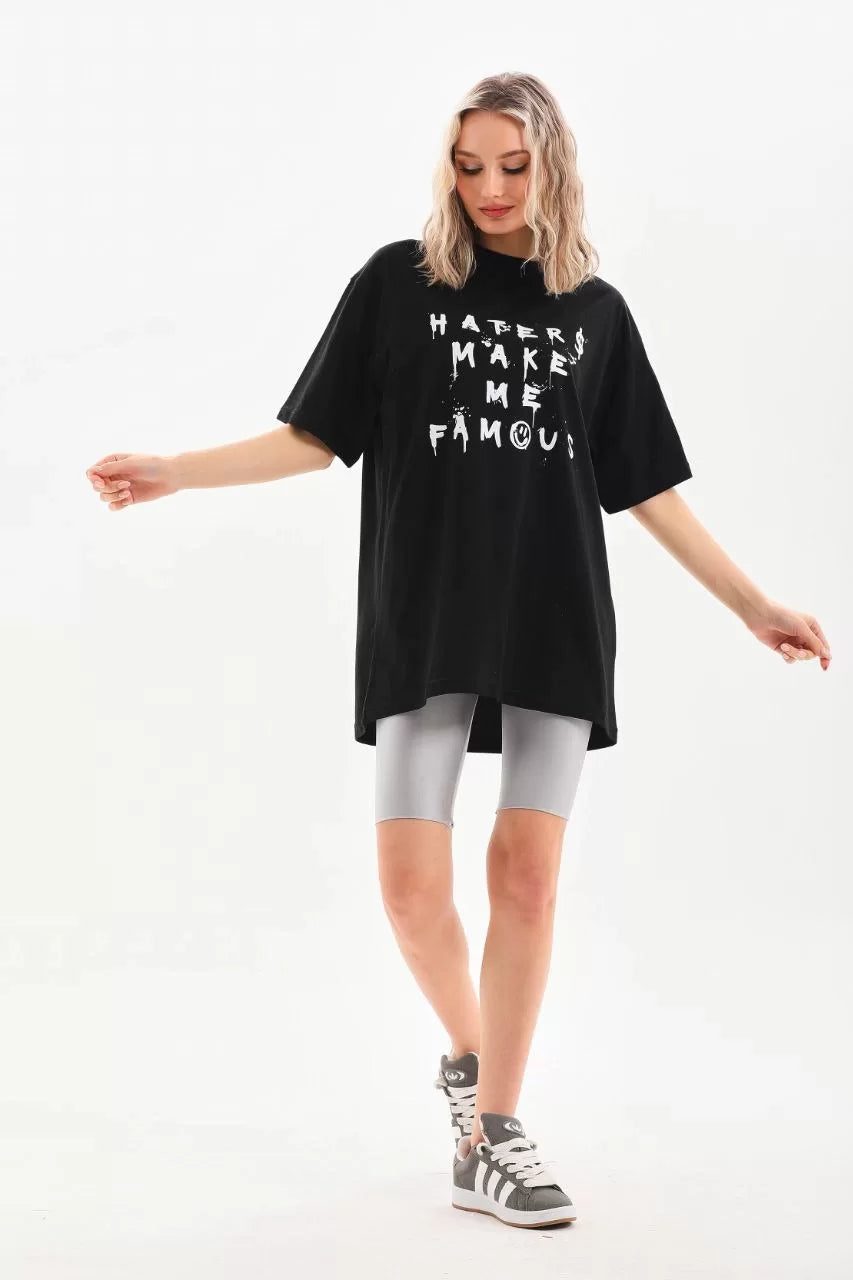 Unisex Baskılı Oversize T-Shirt - Siyah