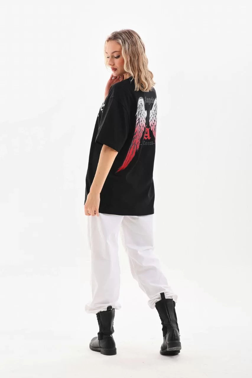 Unisex Baskılı Oversize T-Shirt - Siyah