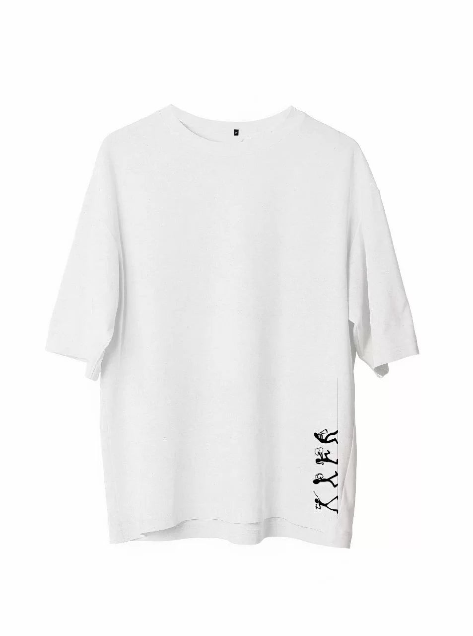 Unisex Bisiklet Yaka Baskılı Oversize T-Shirt - Beyaz