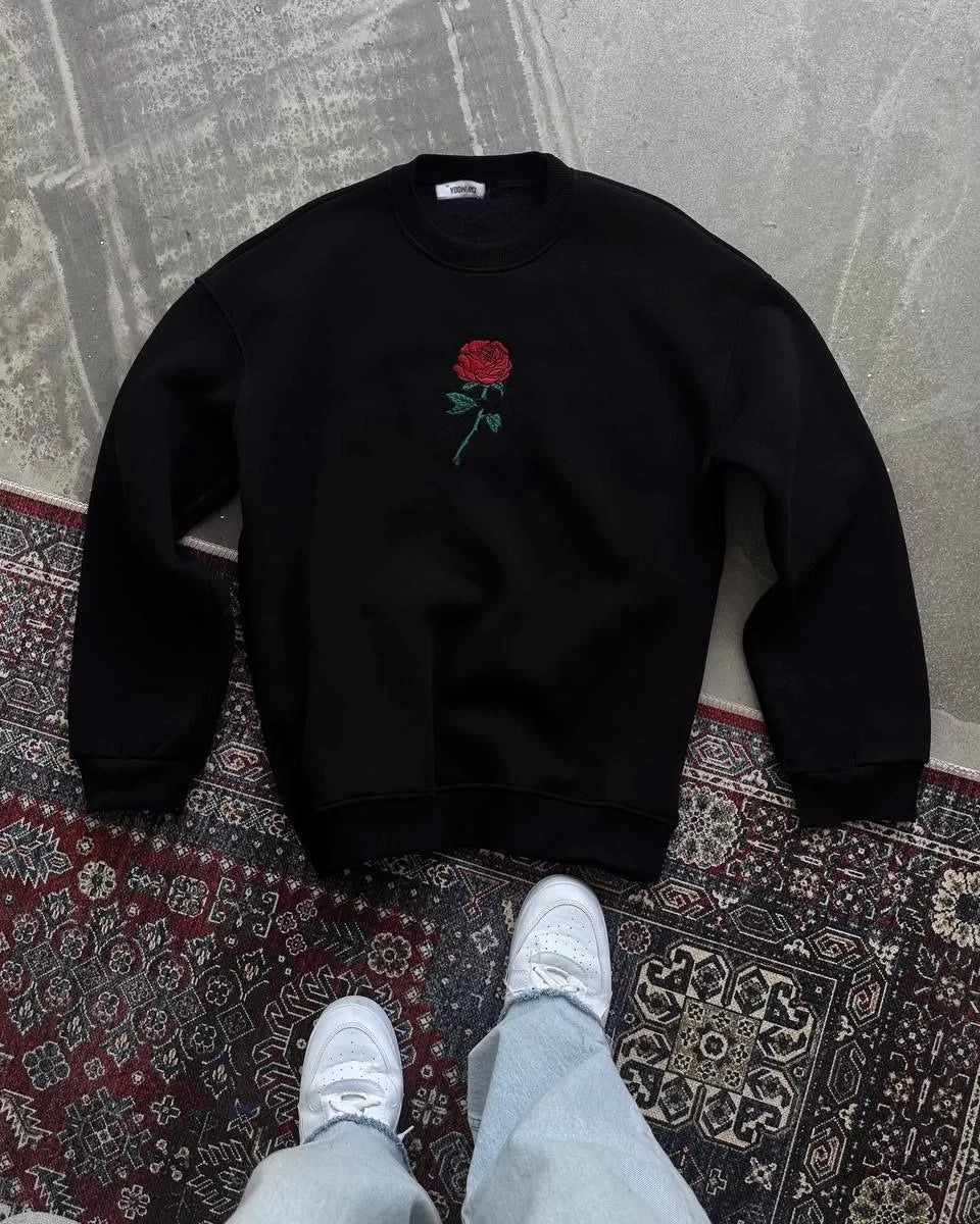 Unisex Bisiklet Yaka Ön Ve Arka Baskılı SweatShirt - Siyah