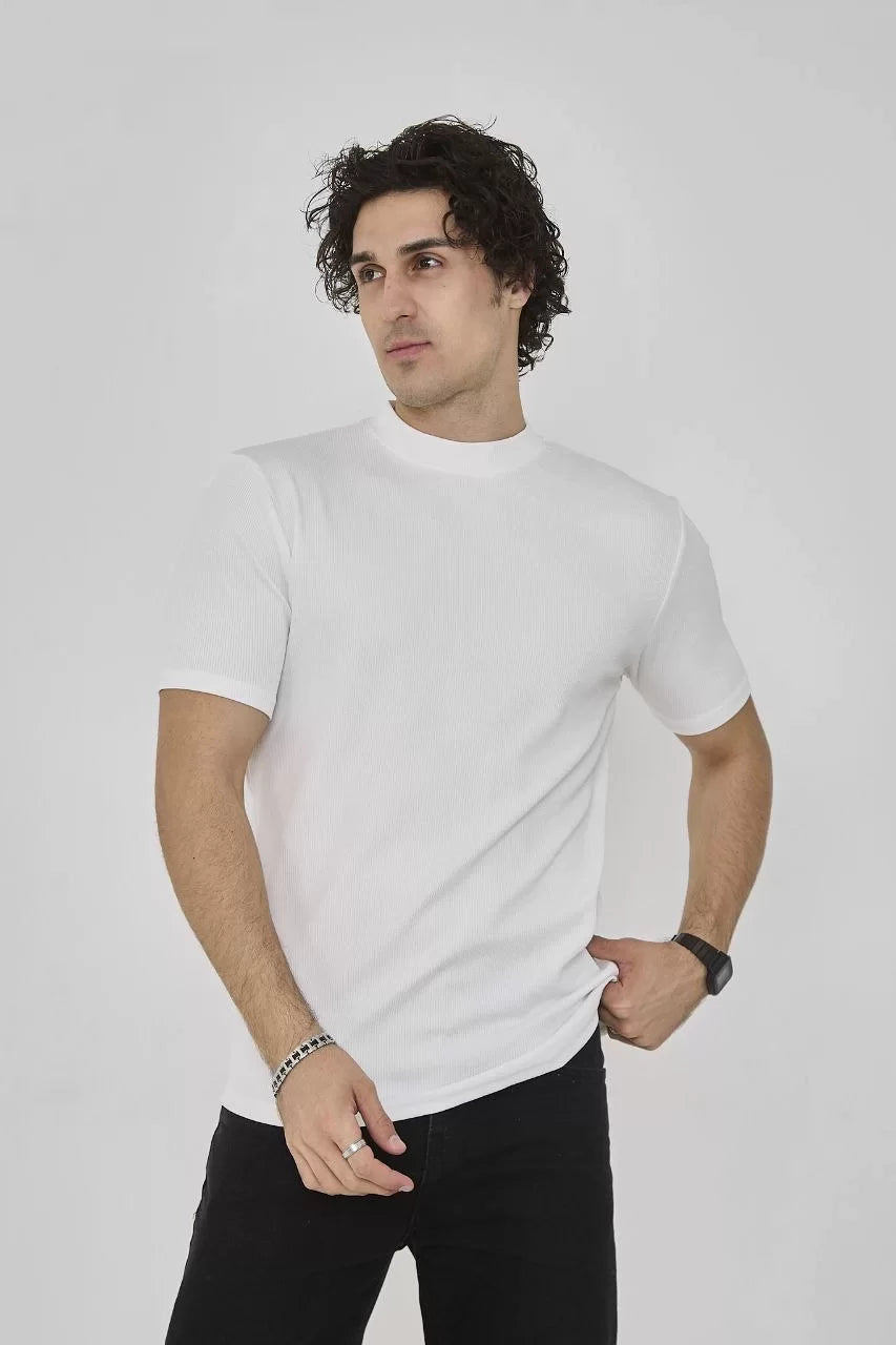 Unisex Bisiklet Yaka Slim fit T-Shirt - Beyaz