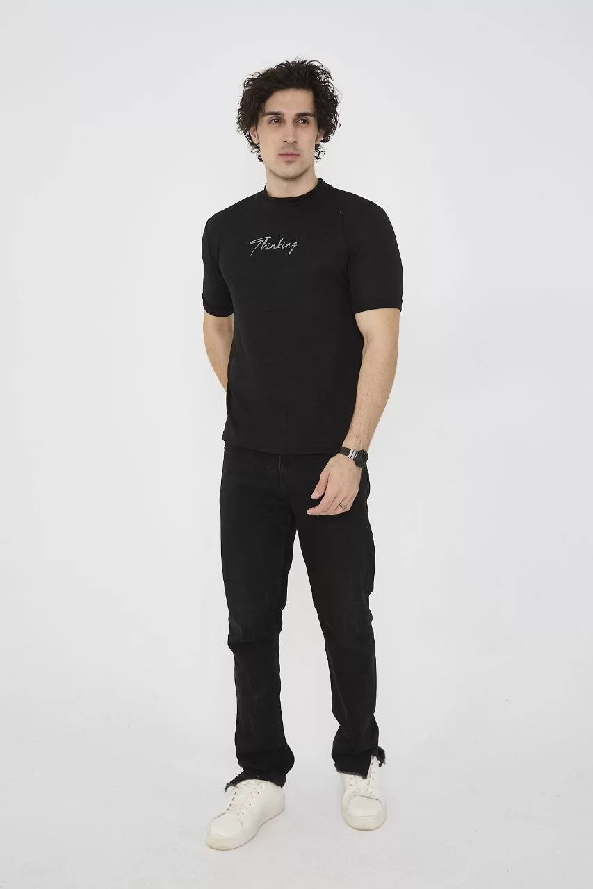 Unisex Bisiklet Yaka Slim fit T-Shirt- Siyah