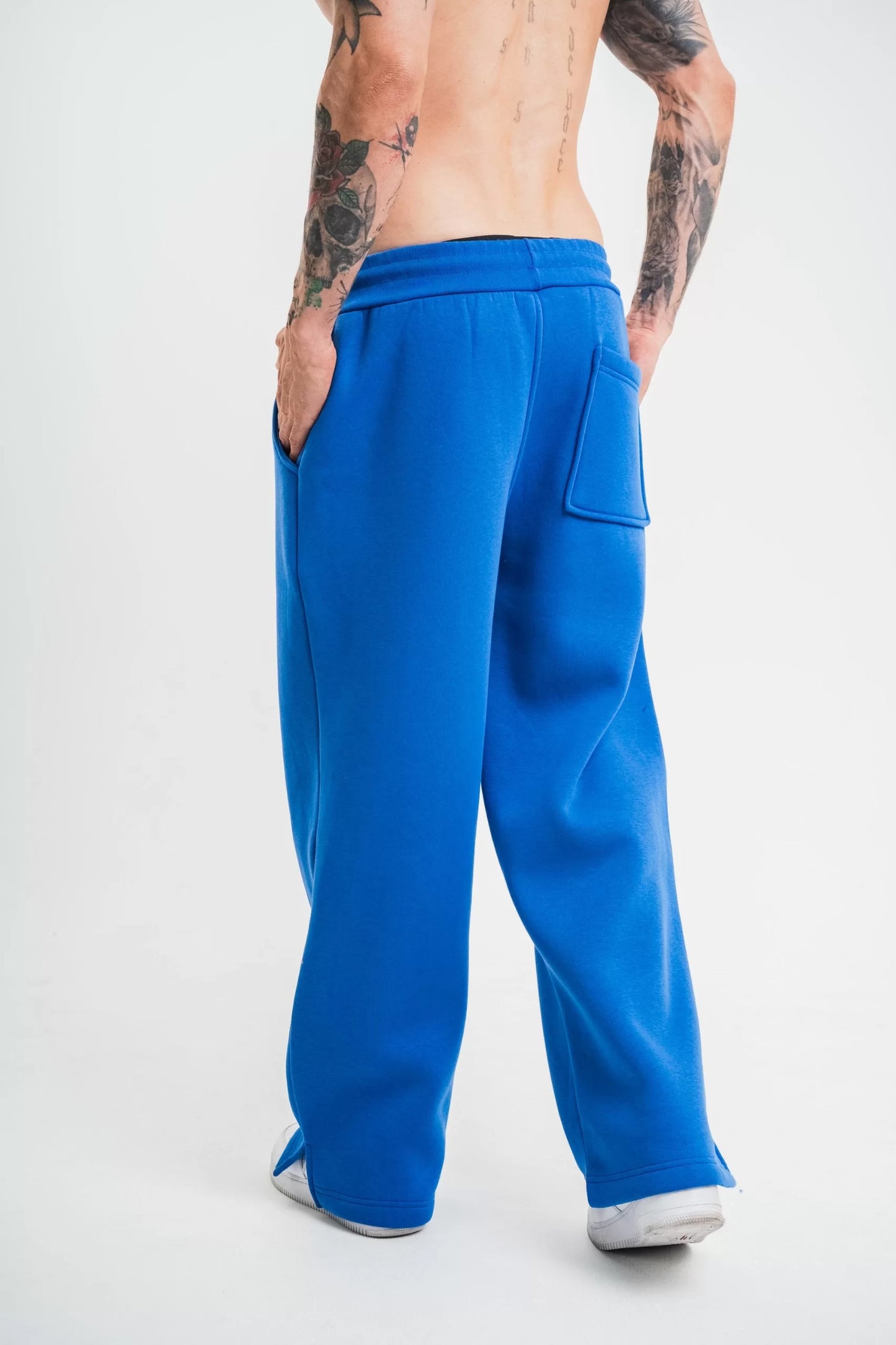 Unisex Boru Paça Baggy Eşofman Pantolon - Mavi